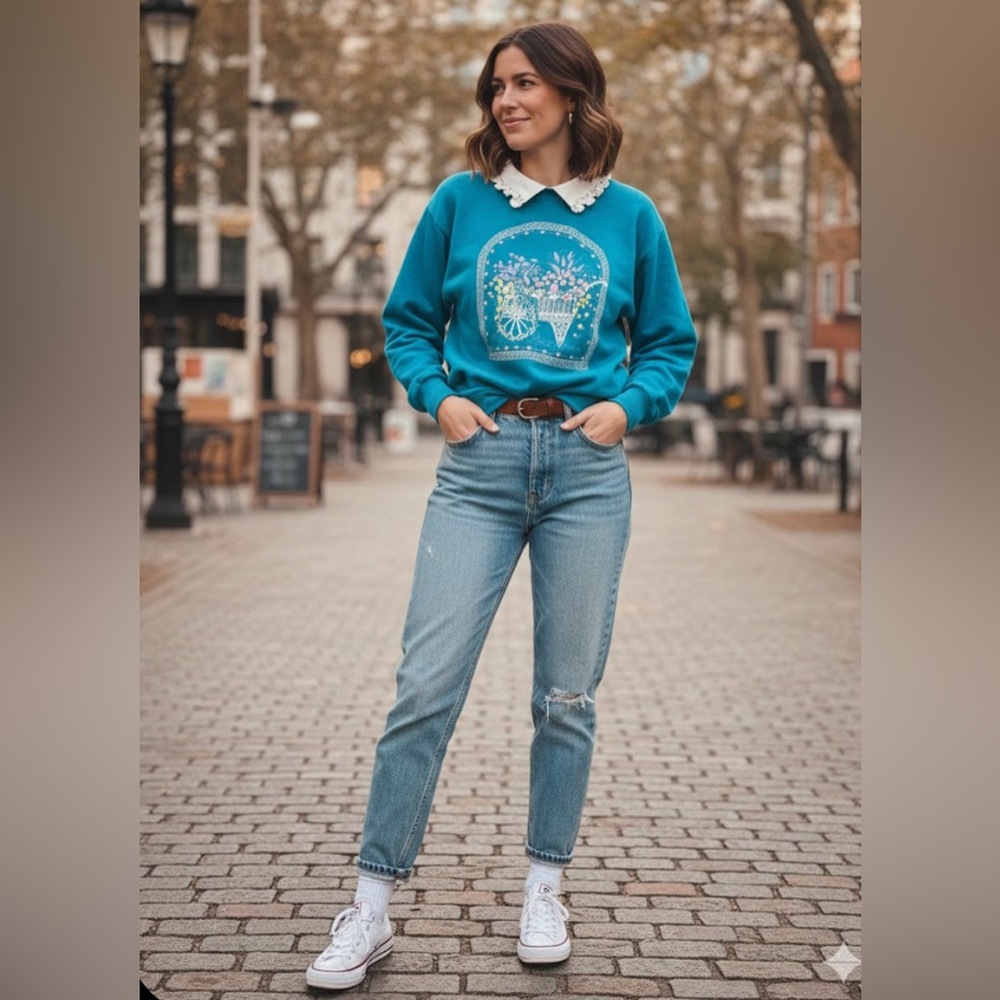 Vintage Sweatshirt with Floral Accents